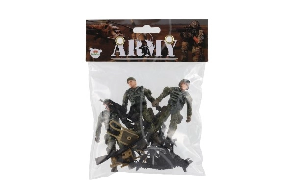 Set soldaten met hond met accessoires 12st plastic in zak 17x20x3cm