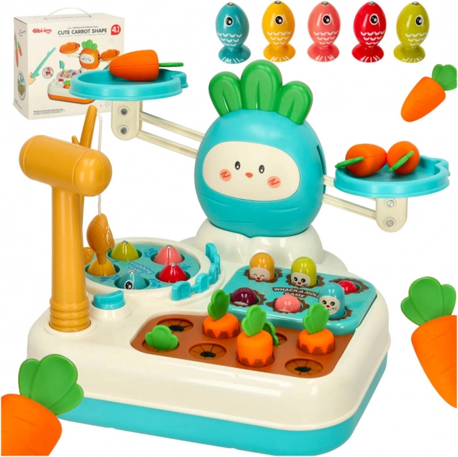 Educatief 4-in-1 speelgoed met weegschaal, molspel en visspel, blauw