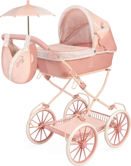 Opvouwbare poppenwagen TULIPE met tas en accessoires 81 cm