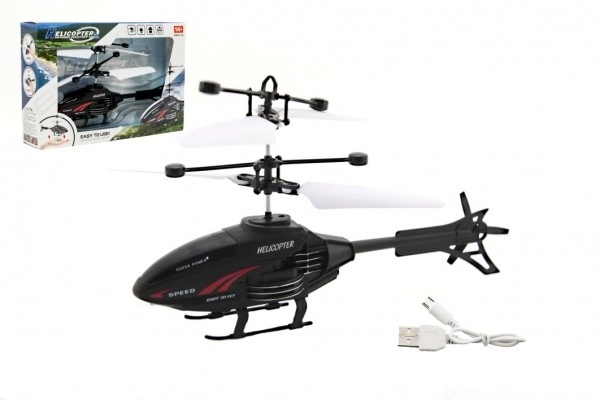 Kunststof helikopter 16cm reagerend op handbeweging met USB-oplaadkabel in doos 22x15x5cm