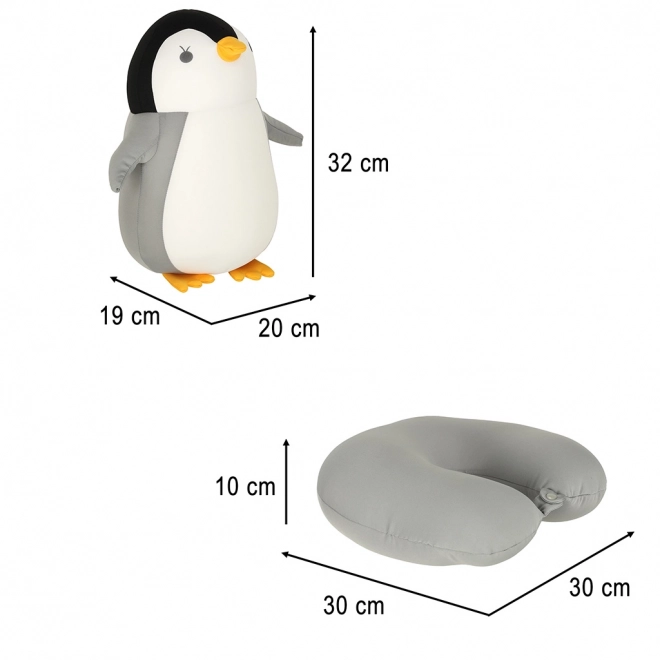 Reiskussen 2-in-1 in de vorm van een croissant en pluche pinguïn
