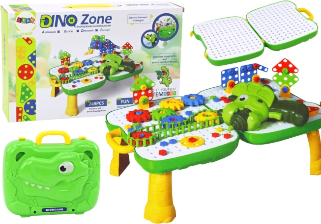 Tafeltje-koffertje Dino Zone bouwset met boormachine 249 onderdelen