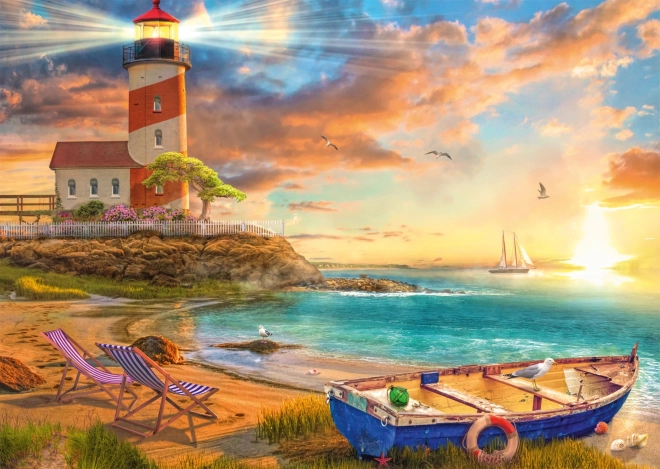 Puzzel Zonsondergang boven de baai met Vuurtoren 1000 stukjes
