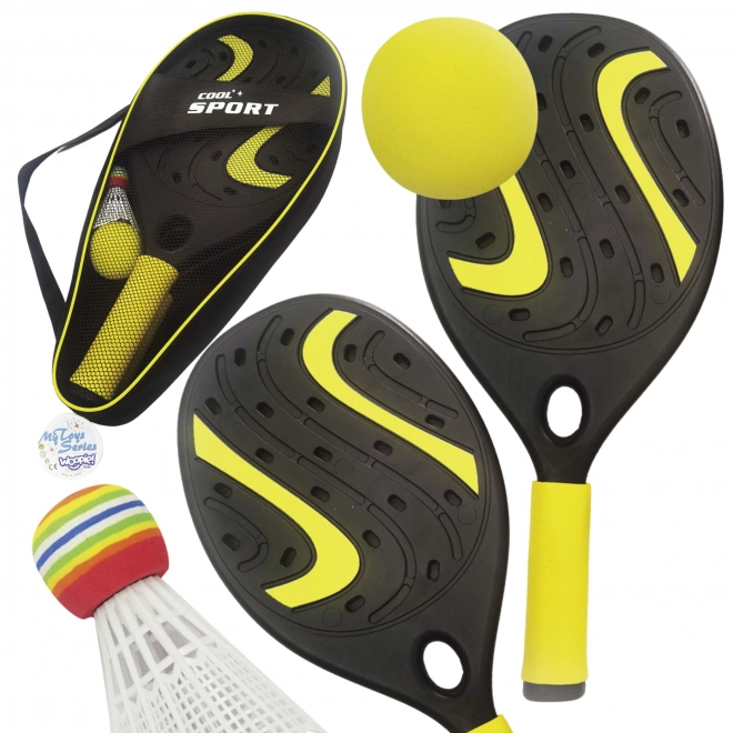 Woopie Raket met Schuimrubberen Bal en Mand - Set voor Strand en Tuin