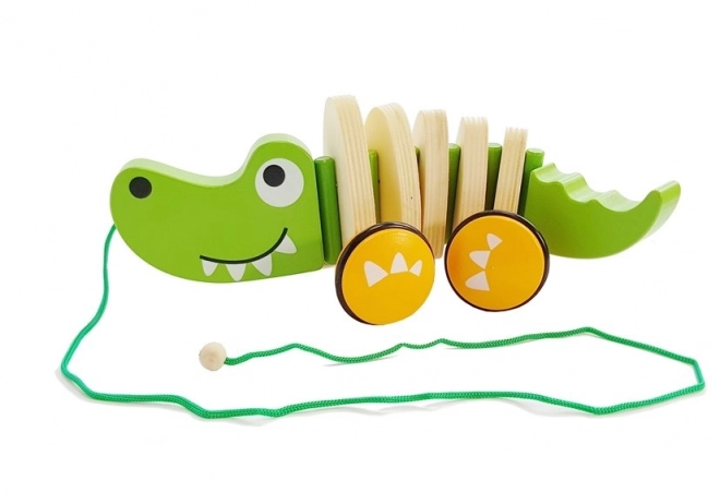 Houten krokodil op wielen 18cm