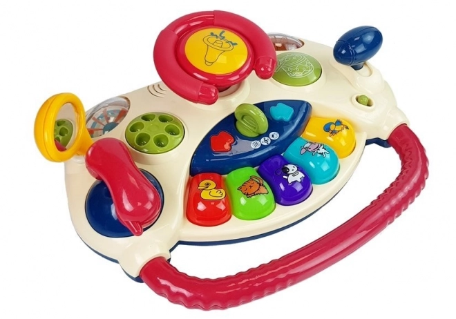 Interactief stuur voor kinderen met pianoklavier, dierengeluiden en telefoon