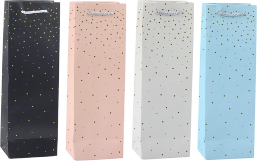 Papieren cadeautas voor fles met gouden stippen 35 x 12 x 9 cm
