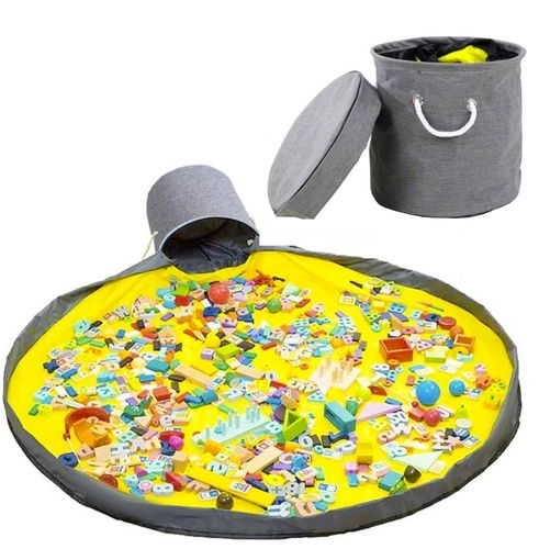 Grijze speelgoedmand met speelkleed
