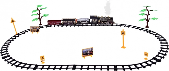 Grote retro trein met locomotief op afstandsbediening met licht en stoom