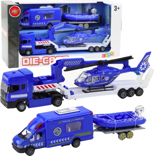 Reddingsvoertuigenset met blauwe politiehelikopter