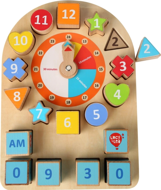 Houten klok en vormen LUCY & LEO – Montessori leerspel