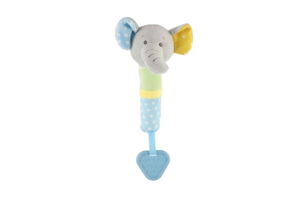 Piepgeluidje/knaagspeeltje olifant pluche 23cm op kaart in zak 0+
