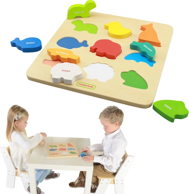 Houten sorteervlak met kleurrijke diertjes MASTERKIDZ Montessori
