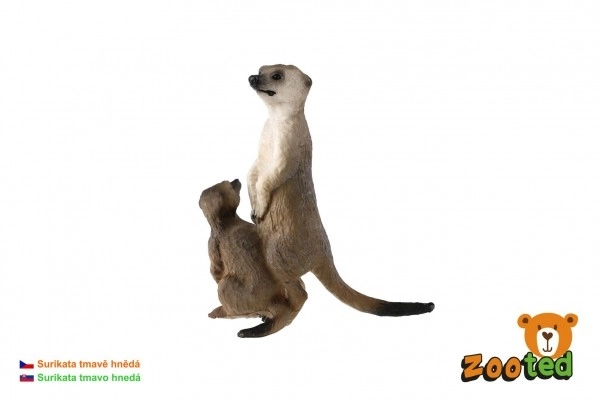 Suricata met jong zooted plastic 8cm donkerbruin in zakje