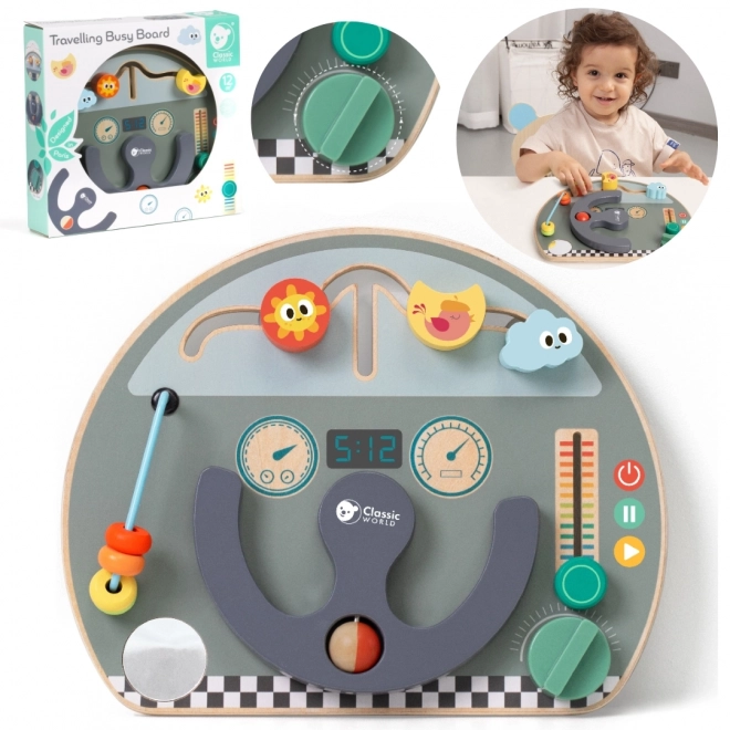 Educatief bord/labyrint vervoermiddel houten 29x23cm in doos 30x28x6,5cm 12m+
