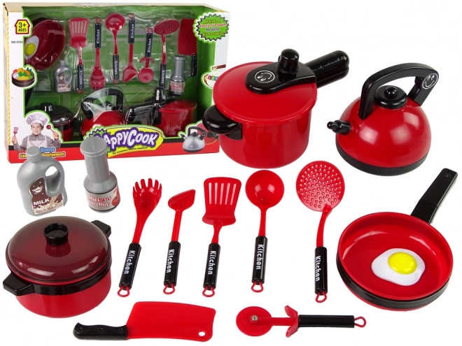 Kinderkeukenset met rode servies