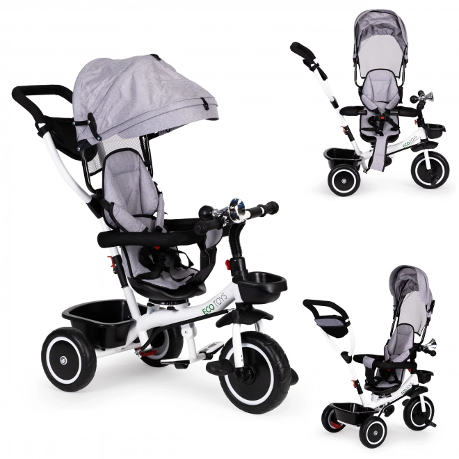ECOTOYS Driewieler met zonnescherm en stuurstang - grijs