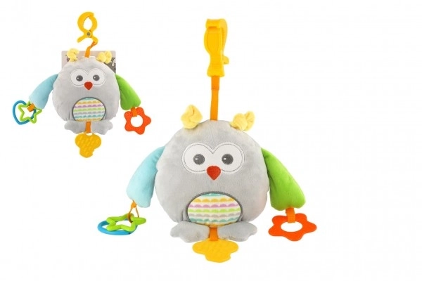 Pluchen uil voor kinderwagen en ledikant 18 × 18 cm, met bijtringen en clip