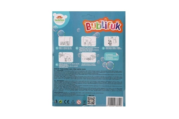 Bellenblaaspistool blauw plastic 13cm + vulling op batterijen op kaart