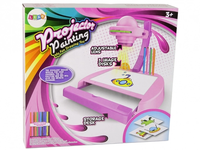 Kinder projector roze tafelmodel voor tekenen met stiften en opbergruimte