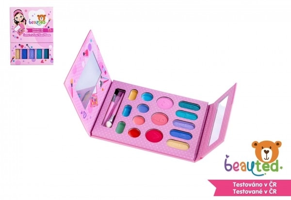 Kinderset make-up beauted palet met spiegel met magnetische sluiting 11x14,5x1cm in folie