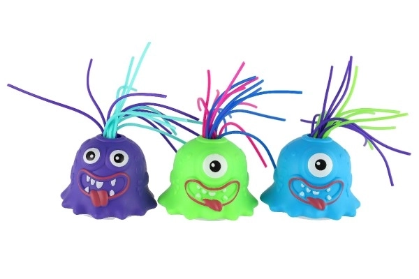 Monster met zuignap van plastic 7 cm op batterijen met geluid, licht 3 kleuren in doos 12 stuks in box