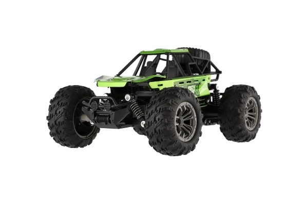 Auto RC buggy terrein groen 22cm kunststof 2,4GHz op batterijen + oplaadpakket in doos 32x16x18cm