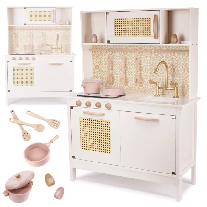 Kinder retro houten keuken met accessoires Boho