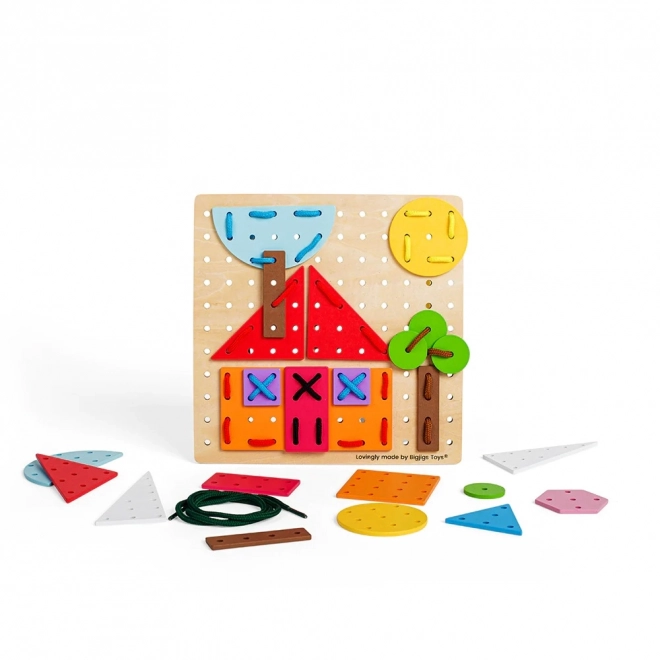 Bigjigs Toys Houten rijgspel Geometrische vormen