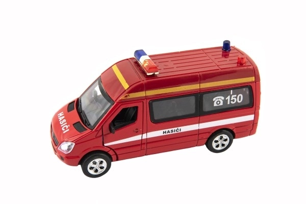Brandweerauto metaal/kunststof 15 cm met licht en geluid, terugtrekmechanisme