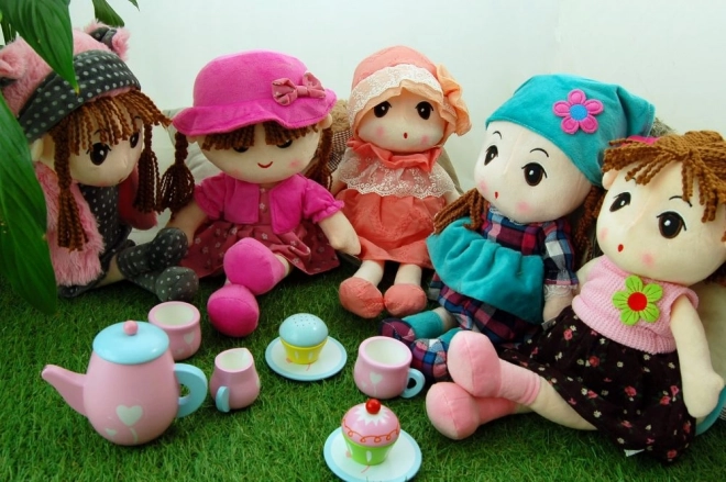 Set van 9 Pluchen Poppen in Cadeaudoosjes