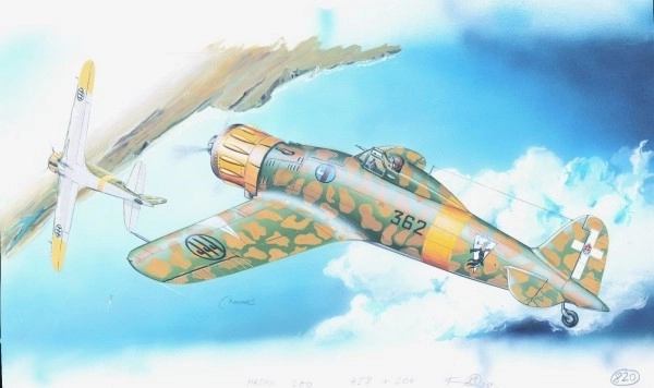 Model Macchi M.C. 200 Saetta 16,1x21,2cm in doos 31x13,5x3,5cm