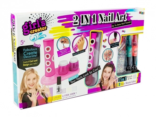 Nagelversierset voor kinderen met glitterdispenser en gekleurde stickers
