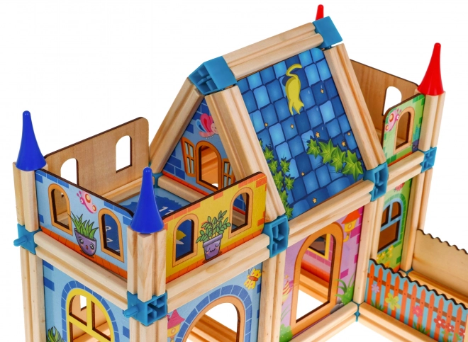 Houten bouwsets Kleurrijke set voor het bouwen van een huisje - 128 stukken