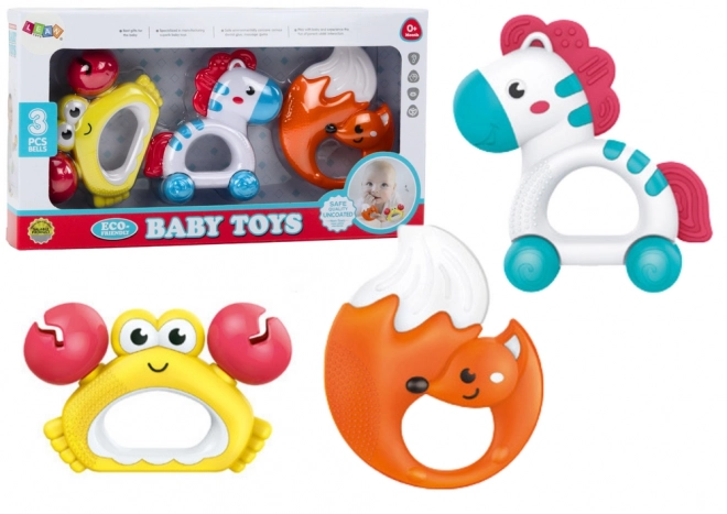 Set speelgoed voor kinderen Rammelaars Zebra Krab Vos 3 stuks