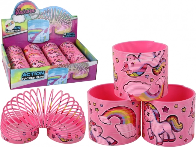 Iconische roze ontspanningsveer met eenhoorn 6 cm