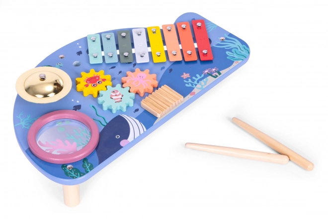 Muziektafel met xylofoon, bekkens, tamboerijn en rammelaar zee wereld ECOTOYS