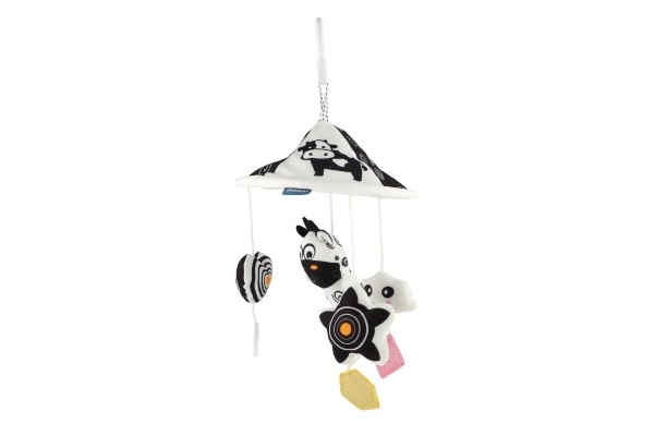 Muziekmobiel boven ledikant dieren pluche zwart-wit in doos 30x22x5,5cm 0+