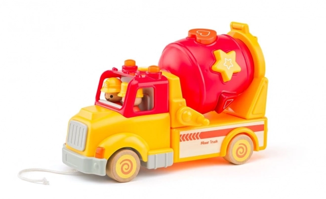 Gekleurde kinderbetonmixer met vormsorter en effecten