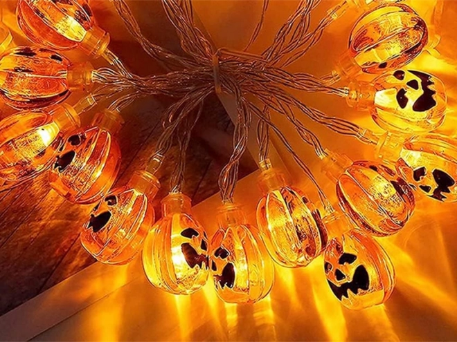 Hangende LED pompoen guirlande voor Halloween