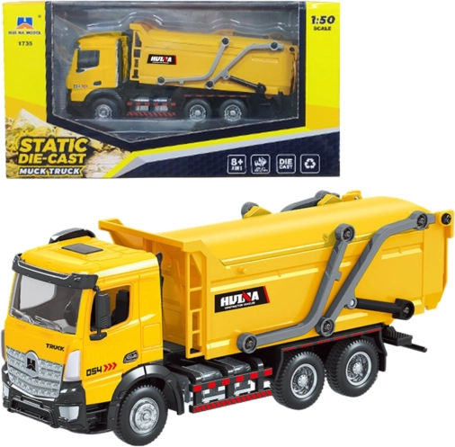 Metalen model van vuilniswagen Huina geel 1:50