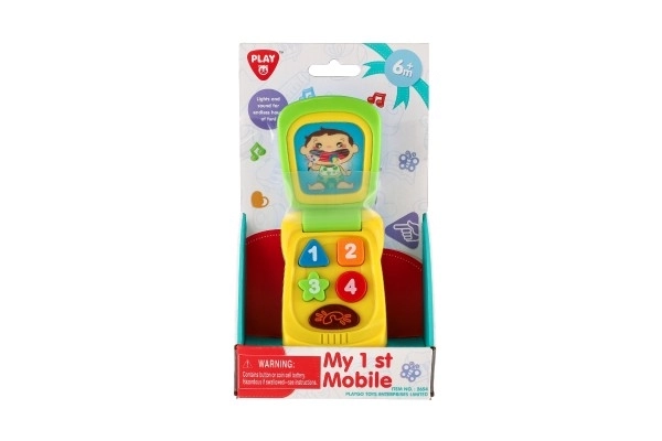 Mobiele telefoon plast 14cm op batterijen met geluid en licht op kaart 11x20x5,5cm 18m+
