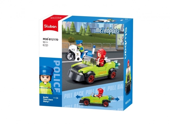 Sluban Metropolis M38-B1217D Vermomde bandiet in auto en politieagent op motor