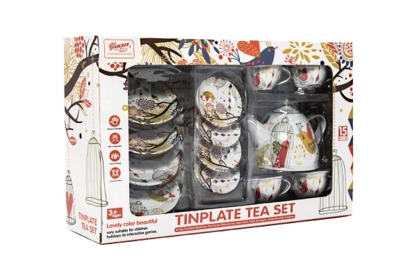 Theeset van 15 stuks tinnen servies
