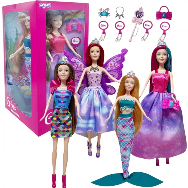 WOOPIE Set van 4 Magische Prinsessen - Poppenbox 4v1 met Accessoires