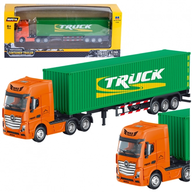 Huina vrachtwagen met containertrailer groen 1:50