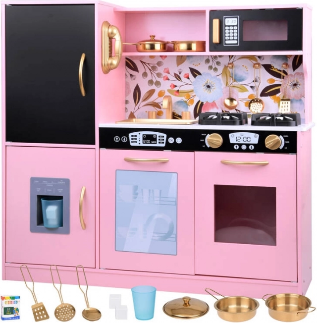 Houten retro keuken voor kinderen met koelkast en oven