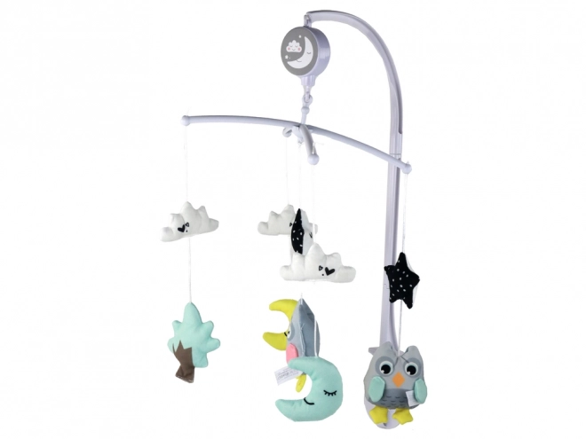 Babymobiel boven bedje met muziekdoos wit
