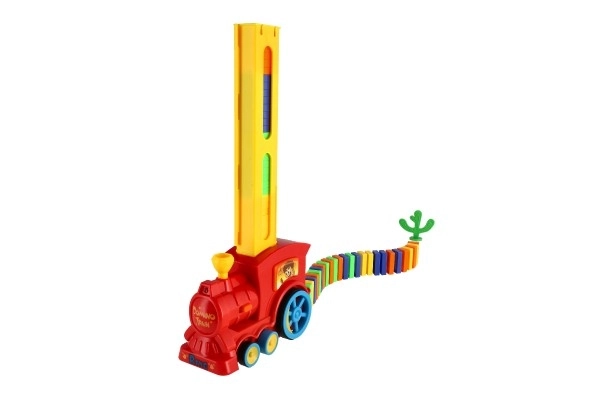 Locomotief/Trein domino bouwend plastic 16cm op batterijen met geluid en licht in doos 33x23,5x8cm