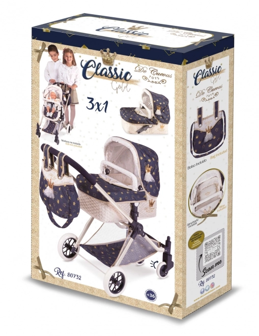 DeCuevas 80732 Poppenwagen 3 in 1 XL met Tas Classic Gold 2020 - 81 cm